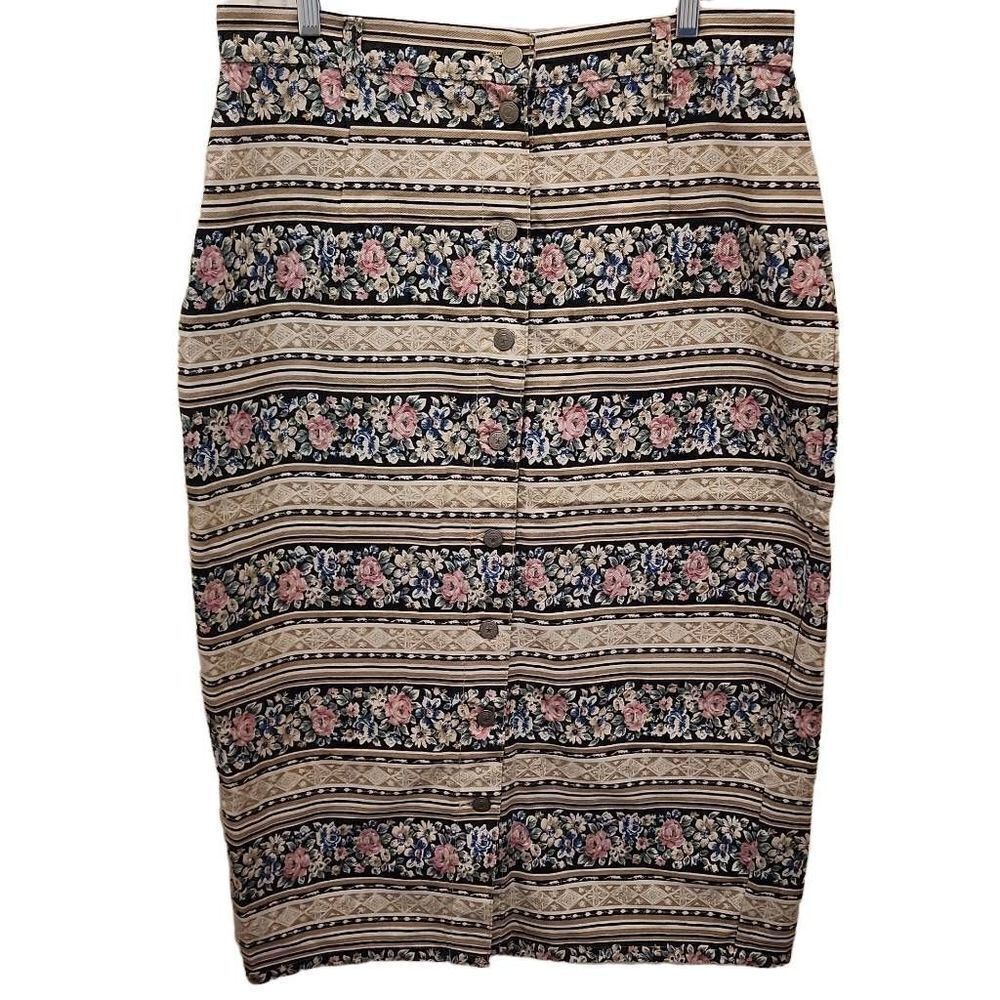 Vivaldi‎ Jeanswear Women's 100% Cotton Buttons Floral Print Pencil Skirt Size 16